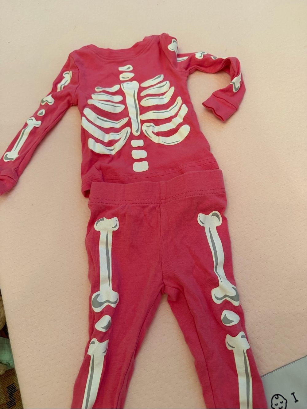 Komar Kids Bright Pink skeleton Halloween lightly worn Infant jammie set